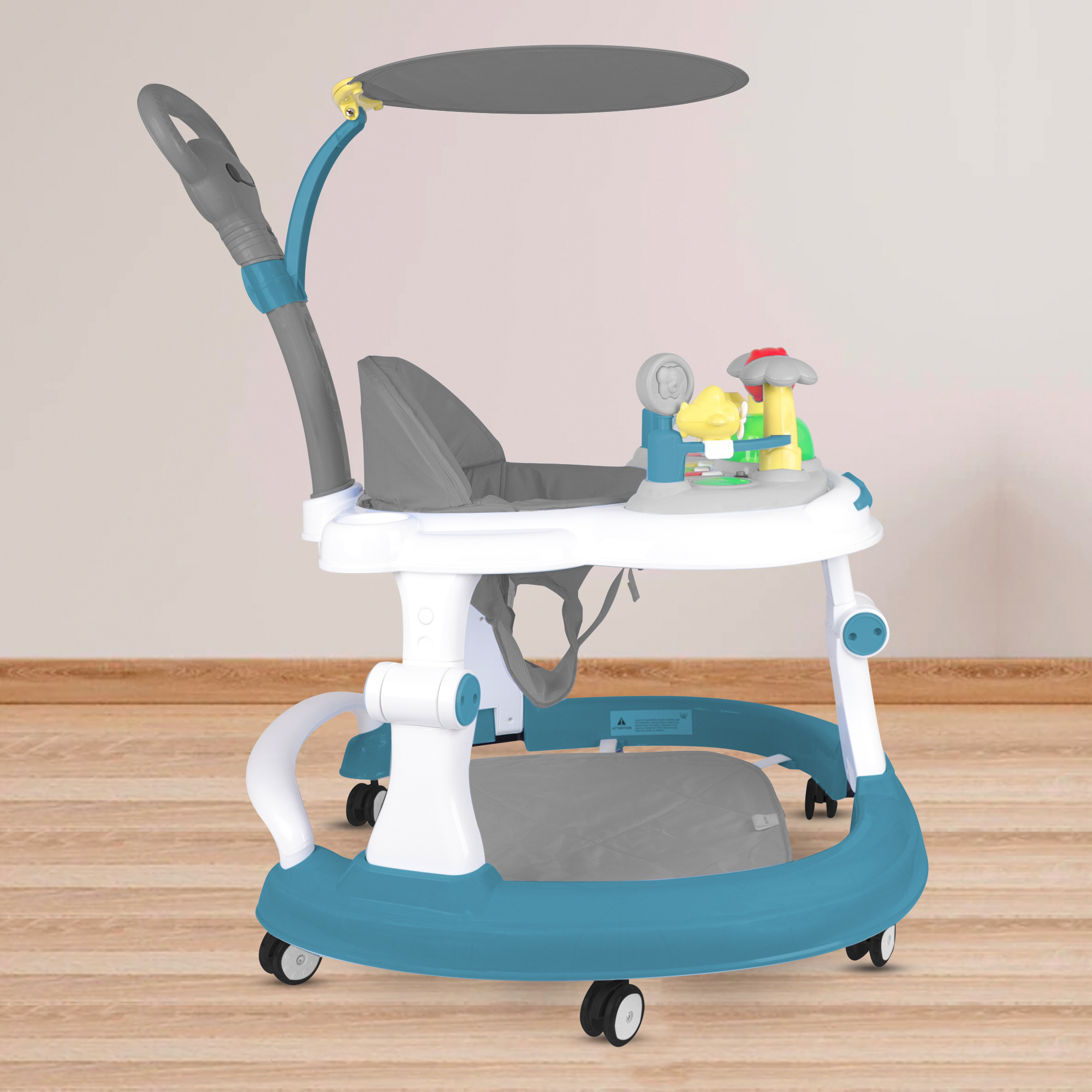 TEAL BABY WALKER WITH SUN SHIELD
